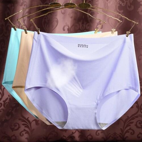 Large Size High Waist Panties for Women Underwear Ladies Big Briefs Thin Ice Silk Traceless Plus Size Seamless Panties Female