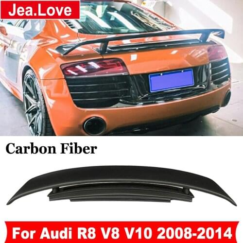 Matte Color Real Carbon Fiber Rear Spoiler Back Trunk Wing Spoiler Car Tail Decoration For Audi R8 V8 V10 Super Sport 2008-2014