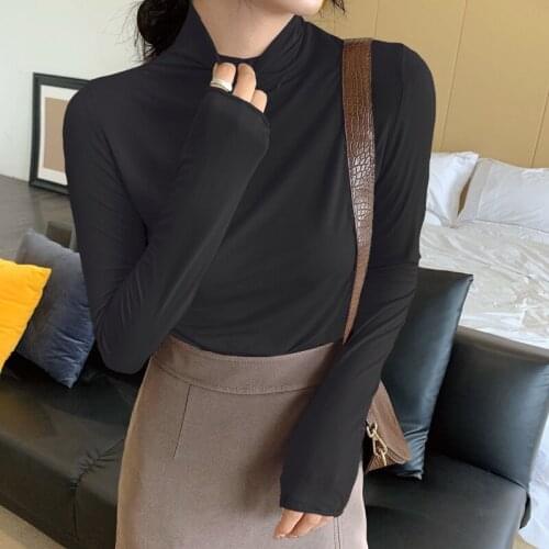 White Black Solid Color Long Sleeve Top Korean Fashion WomenS T-Shirt Female Vintage Clothing Blouses 2021 Kawaii Harajuku