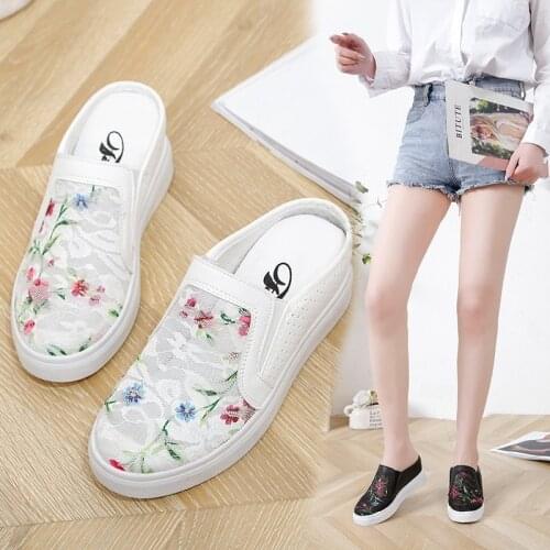 New 2019 Summer Woman Casual Shoes Women Mesh Slip-on Casual Flat Sneakers Lazy Breathable Wild Low Half Slippers C1-61