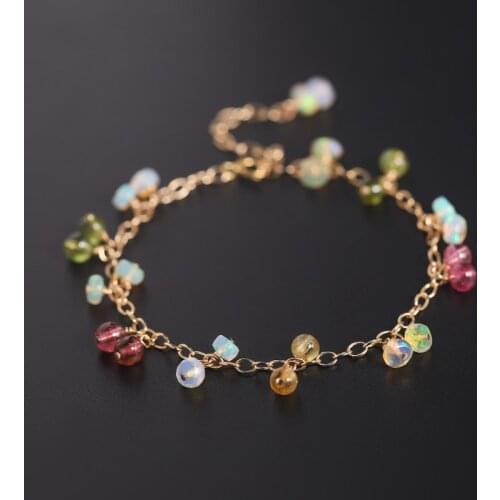 DAIMI Gypsophila Colorful Tourmaline Bracelet Female Natural 14k Gold Injection Opal Jewelry Customization