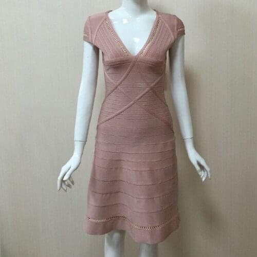 Khaki Chic Elegant Sexy Vneck Short Sleeves Mini Wholesale Women Evening Party Bandage Dress
