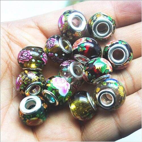10pcs flower glass beads big hole for chain bracelets making accessories women bracelets making parts size 12x16mm inner hole 5m
