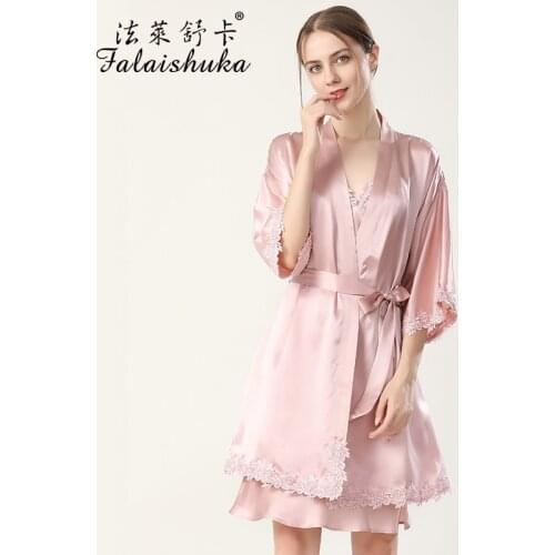16 momme 100% mulberry silk women robes gown sets spaghetti strap Elegant sexy lace nightdress wedding robes women sleepwear