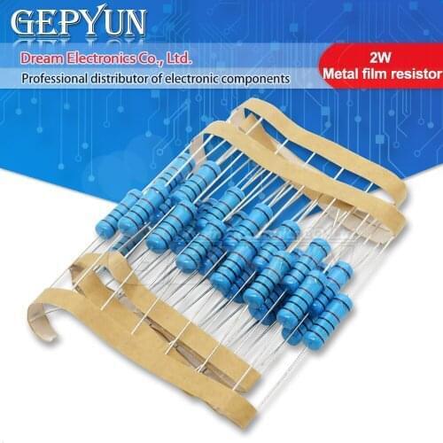 20pcs 2W Metal Film Resistor 2W 1% 0R - 1M 0 2.2 10 100 120 150 220 270 330 390 910 1K 2.2K 4.7K 9.1K 10K 15K 100K 470K 1M ohm
