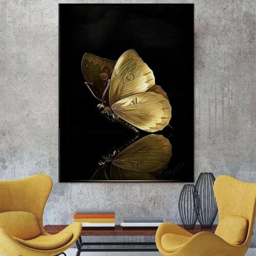 Abstract Wall Art Canvas Painting Posters Prints Golden Butterfly Quadros Picture Decorations For Living Room Home Decor Cuadros