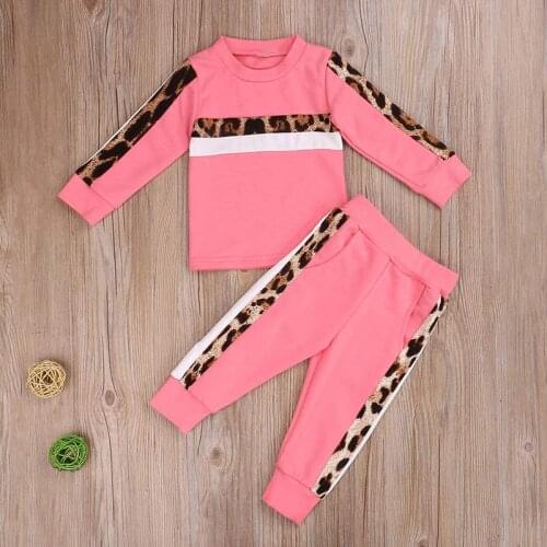 1-5Y Girls Clothing Sets 2020 Autumn Toddler Baby Clothes Outfit Kids Leopard Print Tracksuit Boys Children Clothing