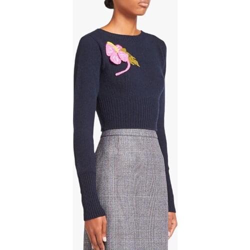 Hot Sale!!! Autumn 11.15 Winter New Wool Cashmere Knit Short Pullover Women Crochet Decoration Fashion Sweater Knitwear