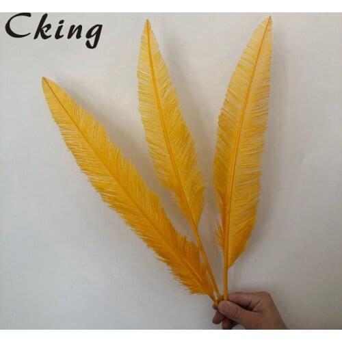 CKing 45-50CM 18-20 Inches Nandu Ostrich Feather Gold Yellow Dyed Clipped Ostrich Plumes For Carnival Headwear Decoration Plumas