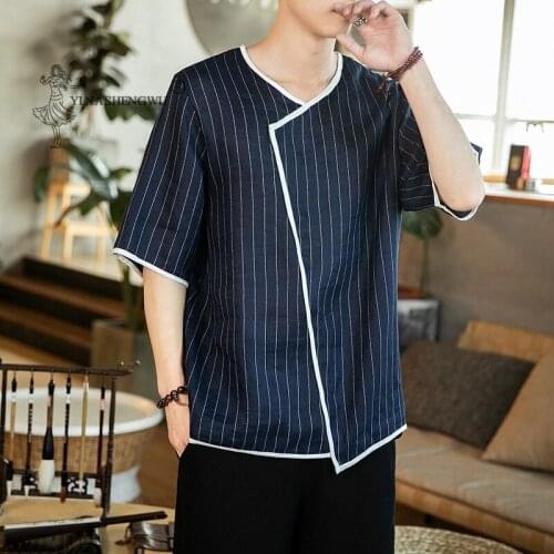 Kimono Clothes Short Shirt Japanese Men T-shirt Striped Japan Harajuku Trouser Asian Male Yukata Haori Cardigan Chinese Costume