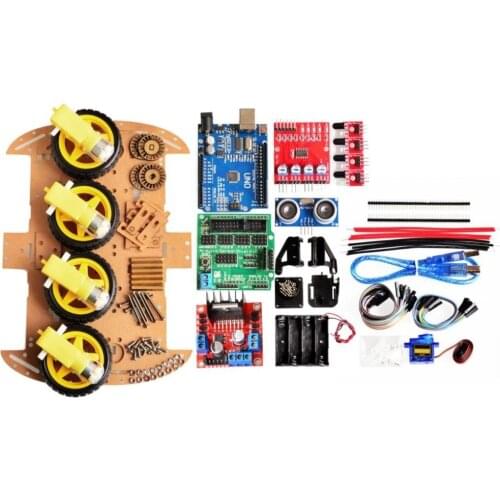 Smart 4WD Car Chassis Kit For Arduino UNO R3 Starter Leaning Kit Obstacle Avoidance Tracking With Speed Encoder Battery Box Toy