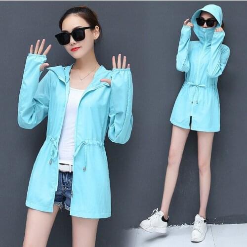 Summer Long Sleeve Thin Outdoor Cycling Coats Long Oversized 3xl 4xl Sweet Blue Hooded Jacket Women Sun Protection Clothing Hot