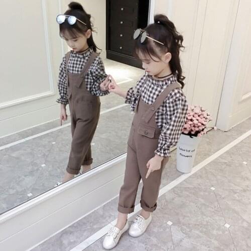 Best Price Girls Spring Autumn Clothing Sets Kids Girl Clothes Long Sleeves Shirt+Bib Pants 2Pcs Suits Children Clothing Outfits