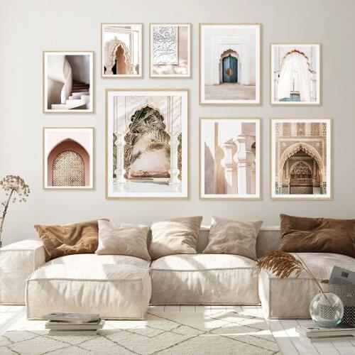 Moroccan Mosque Building Arch Door Modern Posters Canvas Painting Wall Art Print Picture Living Room Interior Home Decorative