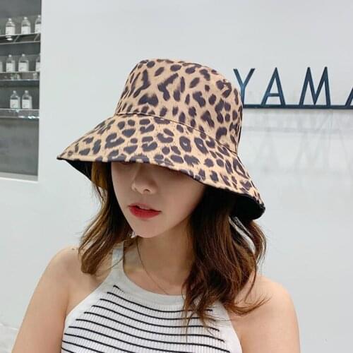 Fashion Leopard Print Women Bucket Hat Double-sided Wear Girl Fisherman Hat Seaside Vacation Sun Hat Wide Brim Panama Cap