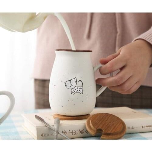 New Cute Cat Ceramics Coffee Mug With cover and Spoon Creative Hand Painted Drinkware Milk Tea Cups Novelty Gifts