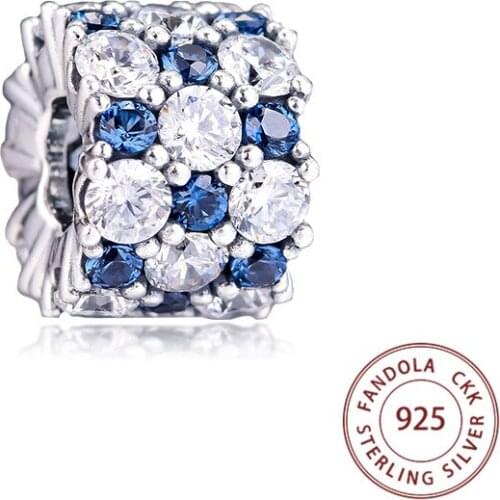 Authentic 925 Sterling Silver Blue & Clear Sparkling Crystal Charms Beads for Jewelry Making Fits Original Bracelet Berloques