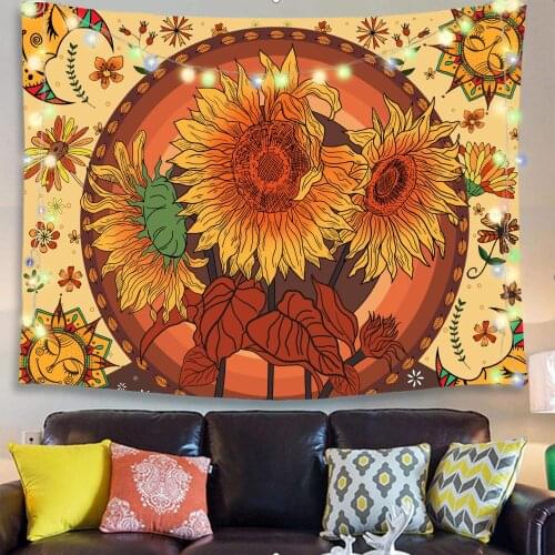 Sunflowers Art Wall Tapestry Bohemian Mandala Tarot Card Pattern Wall Hanging Cloth Sofa Blanket Girl Dormitory Room Decoration