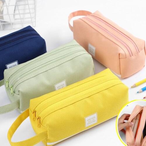 Simple Canvas Pencil Case Creative Large Capacity Double-layer Multifunctional Pencil Bag School Stationery Student Supplies