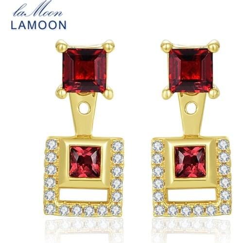 LAMOON-Unique 3mm 1ct 100% Natural Red Garnet 925 Sterling Silver Jewelry Chain Drop Earrings S925 LMEI014