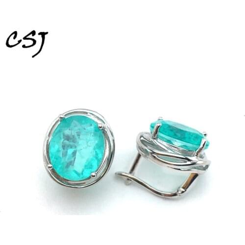 CSJ Paraiba Tourmaline Earrings Solid 925 Sterling Silver Gemstone for Women Fine Jewelry Party Wedding Gift Free Ship