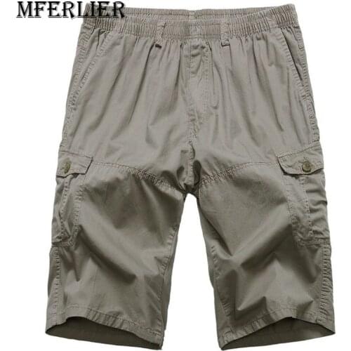 MFERLIER Loose Summer Shorts men Casual Cotton Elastic Waist men Shorts Size XL-6XL 4 Colors
