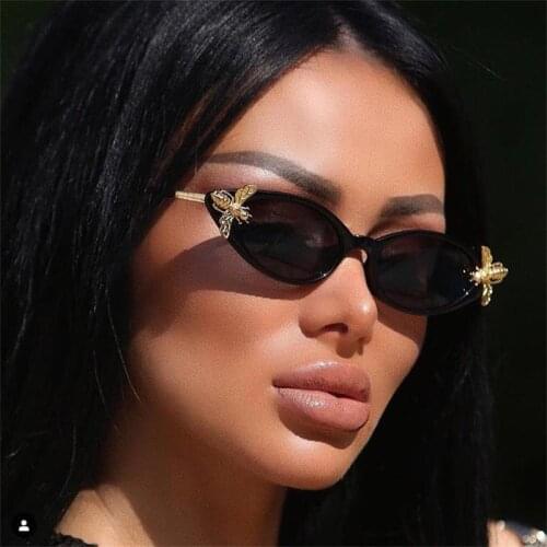 Fashion Ladies Vintage Bee Sunglasses Small Leopard Shades Womens Sun Shades Glasses Narrow Cat Eye Sunglasses UV400