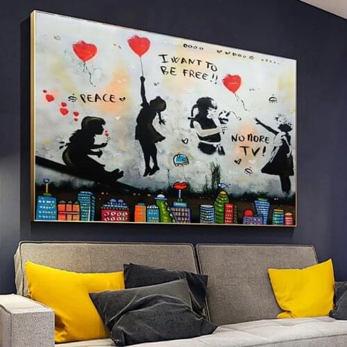Street Girl Balloon Banksy Graffiti Art Canvas Painting Wall Art Posters Prints Wall Pictures for Living Room Home Cuadros Decor