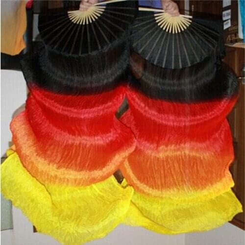 High quality 1.8 Meter HOT fire color 4 colors dyed 100% natural pure real Silk Fan Veils for Bellydancing