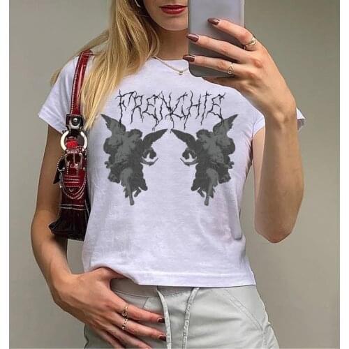 Women Hip Hop Streetwear tee shirts Angel Dark Print t shirt Goth Harajuku Y2k Clothes Punk tops