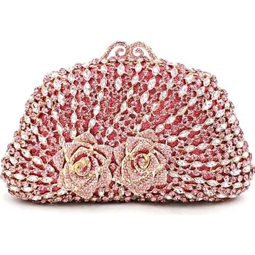 Women evening party bag diamonds clutches luxury accessories bag bridal wedding party wallet purses rose flower crystal purses