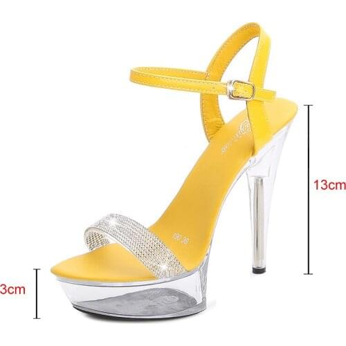 2021 Rhinestone High-heeled Sandals Women Summer Transparent Platform Shoes Ladies 13cm 15cm Heels Party Dance Sandals WS0368