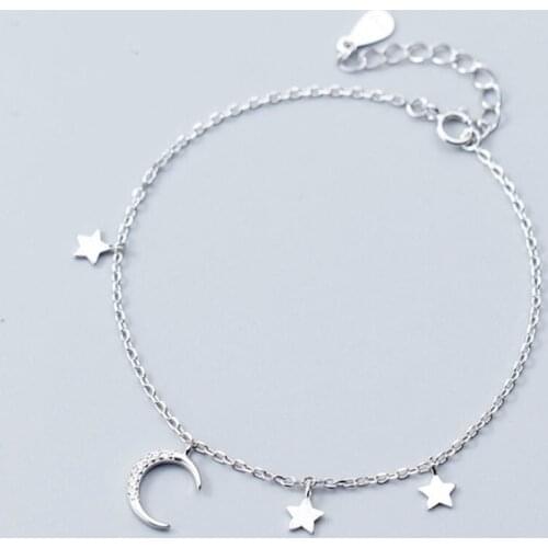 Moon Star Mini Tassel Cute 925 Sterling Silver Temperament Female Trendy Resizable Bracelets SBR017
