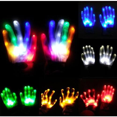 1Pair LED Light Up Hand Finger Gloves Halloween Christmas Costume Dance Decor LED Gloves Halloween Hand Decor Festival Accessory