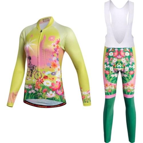 2021 Flower women long sleeve cycling clothes bike cycling jersey bib pants sports kit ropa maillot ciclismo