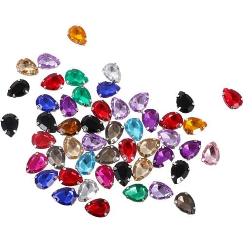 50pcs 10*14mm Water Drop Acrylic Rhinestone Button Multi-color For DIY Craft