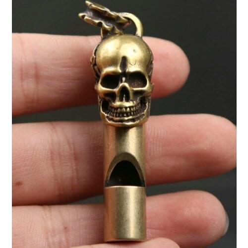 54Mm Small Curio Chinese Pure Bronze Human Skeleton Head Whistle Wealth Pendant Decoration Collection Figurines