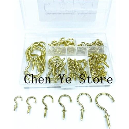 75PCS Copperplated zinc question mark hook screw nail plus long sheeps eye screw hanging ring iron hook gypsum board thread hook