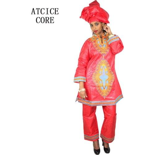 AFRICAN DRESSES New african bazin riche dresses embroidery design top with pants and scarf DP175