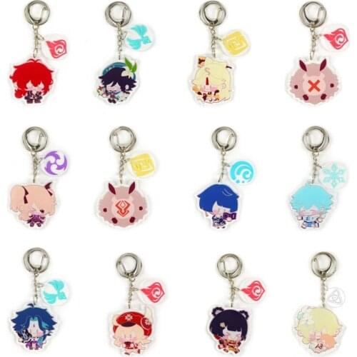 Genshin Impact Zhongli Diluc Venti Paimon Keychain Keyring Base Acrylic Stands Accessories