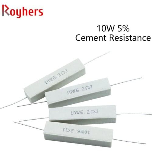 Cement Resistance 10W 0.1R 0.3/0.47/0.68/0.75/1/2/5/6/8R 8 Ohm 1~100K 1/1.5/2/3/4.7K Ceramic Resistance 5% Accuracy 10 Pieces