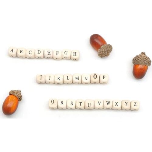 Chenkai 10mm 500PCS Natural Color Wood Spacer wooden Cube Beads Wooden Letter E For Making DIY Baby Teether Accessories