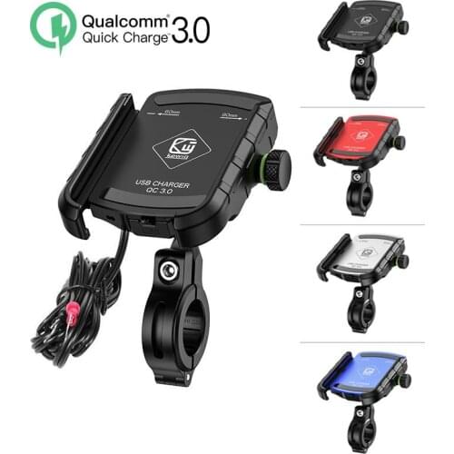Motorcycle Phone Holder with QC 3.0 USB Charger for iPhone Samsung Motorbike Mirror Handlebar GPS Stand Bracket Cell Phone Mount