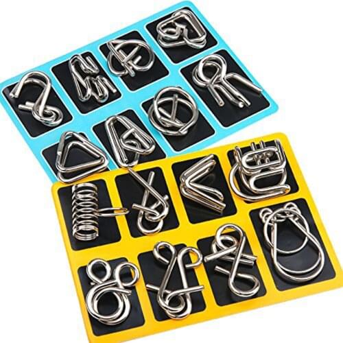 16Pcs/Set Metal Montessori Puzzle Wire IQ Mind Brain Teaser Puzzles Children Adults Interactive Game Reliever Educational Toys