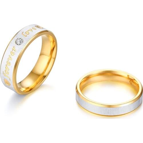 Stainless Steel Women Men Lover Forever Heart Wedding Rings Jewelry Zircon Stone Lovers Rings Gift For Him