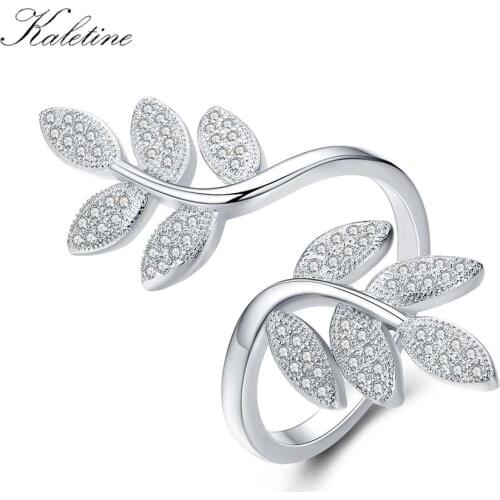 KALETINE 925 Sterling Silver Rings For Women Bay Leaves Ring Zircon female Open Adjustable Ring Wedding Ring Set Allied express