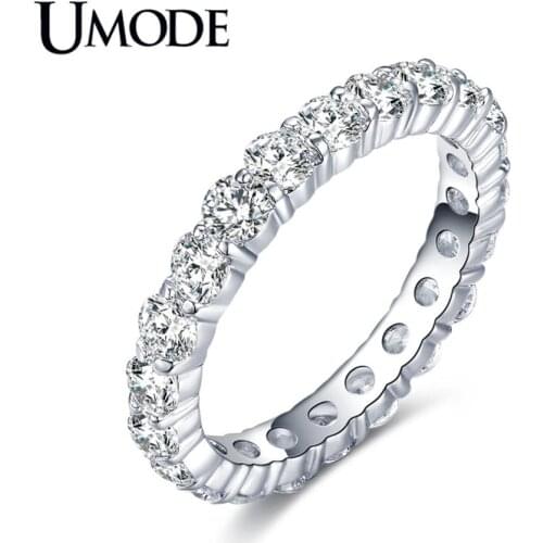 UMODE New White Gold Color 3mm 0.1 Carat Round CZ Crystal Wedding Eternity Rings Bands For Women Jewelry Anel Hot Gifts AUR0279