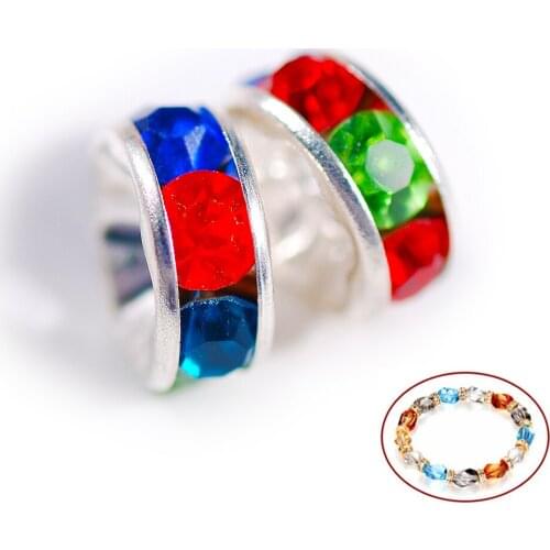 8mm 50pcs Rhinestone Rondelles Loose Spacer Beads Fit Girl and Woman Jewelry Making Design Accessories