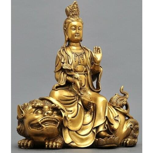 Brass Manjusri Statue Buddhism Guan Yin Buddha Decor
