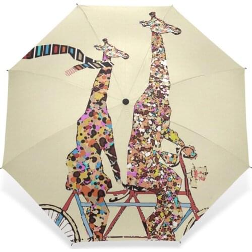 Sweet Animal Giraffe Pattern Umbrella Three Full Automatic Folding Rainy Woman Umbrella for Children Gift